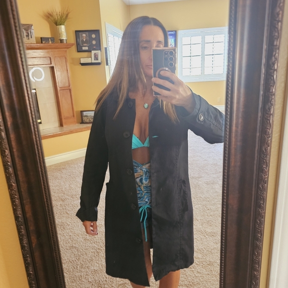 OBT Womens Large Black Old Navy Trench Coat - Picture 3 of 13